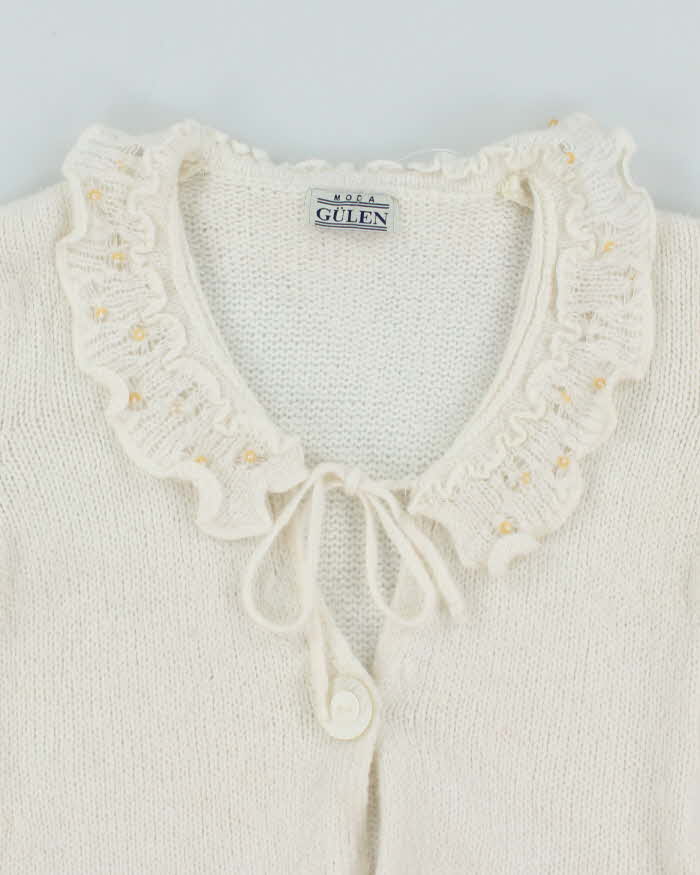 Vintage Y2k 00s Moda Gulen Mohair Blend Sequin Ruffle Cardigan - S