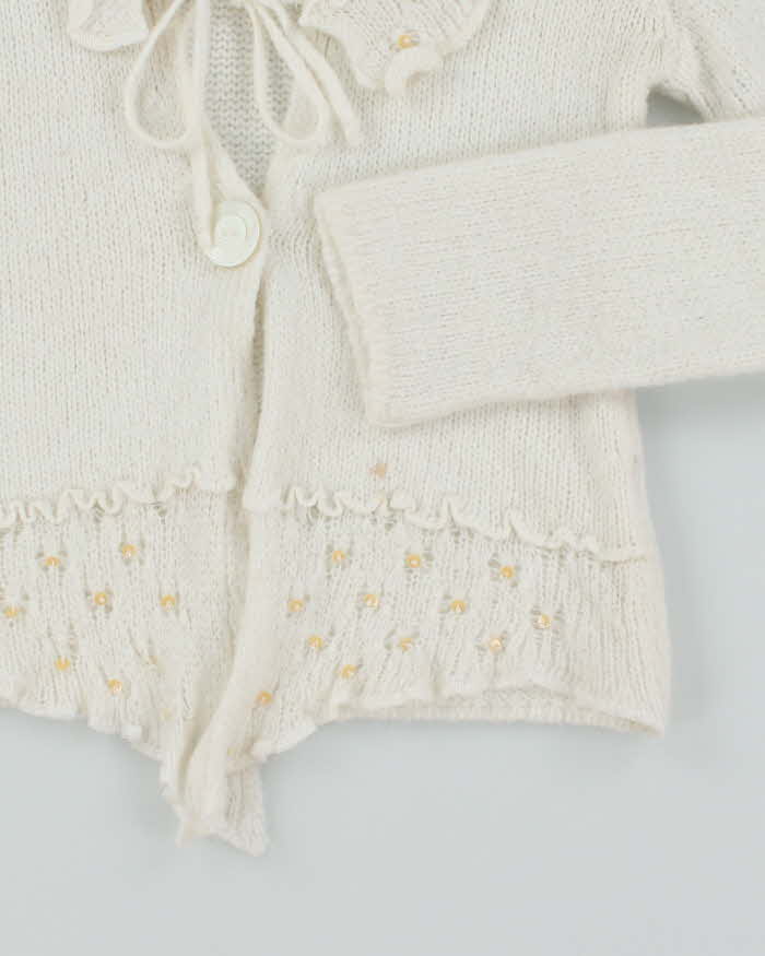 Vintage Y2k 00s Moda Gulen Mohair Blend Sequin Ruffle Cardigan - S