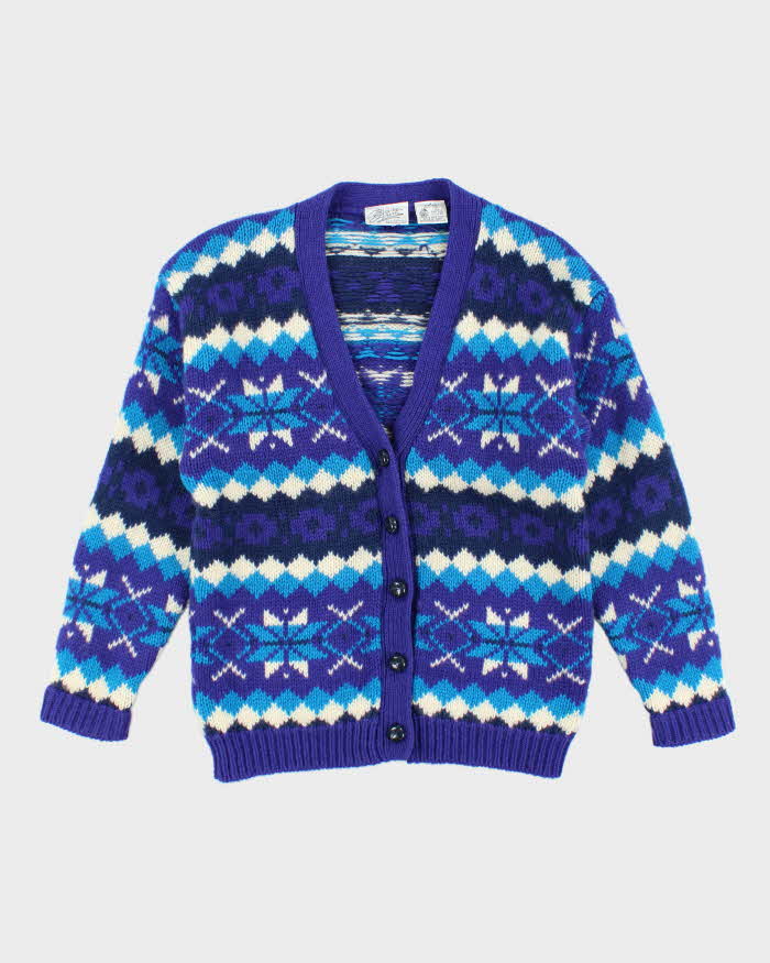 Vintage Brass Plum Pattern Wool Oversized Cardigan - S