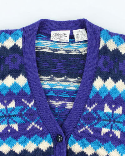 Vintage Brass Plum Pattern Wool Oversized Cardigan - S