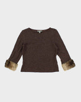 Vintage Y2k 00s Moiselle Mohair &amp; Wool Blend Faux Fur Cuff Jumper - S