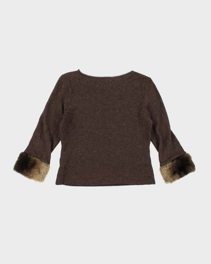 Vintage Y2k 00s Moiselle Mohair &amp; Wool Blend Faux Fur Cuff Jumper - S