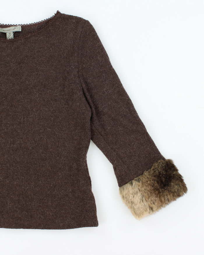 Vintage Y2k 00s Moiselle Mohair &amp; Wool Blend Faux Fur Cuff Jumper - S