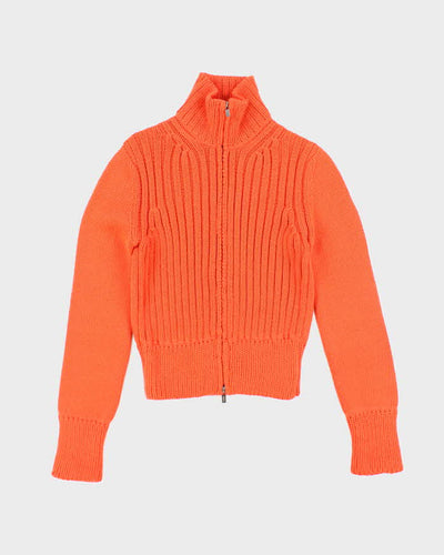 Vintage Y2k 00s Time Orange Chunky Knit Zip-Up Jumper - S