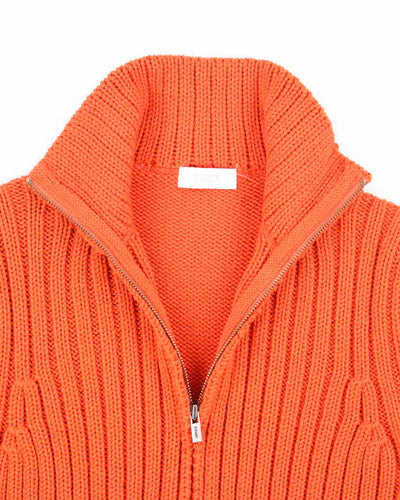 Vintage Y2k 00s Time Orange Chunky Knit Zip-Up Jumper - S