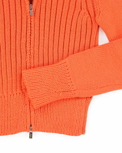 Vintage Y2k 00s Time Orange Chunky Knit Zip-Up Jumper - S