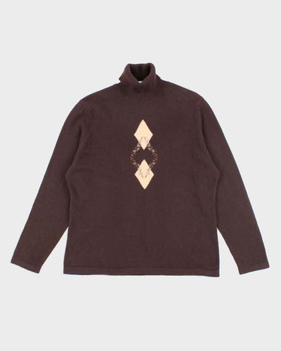 Vintage Y2k 00s Brown Rhinestone Cashmere Jumper - L