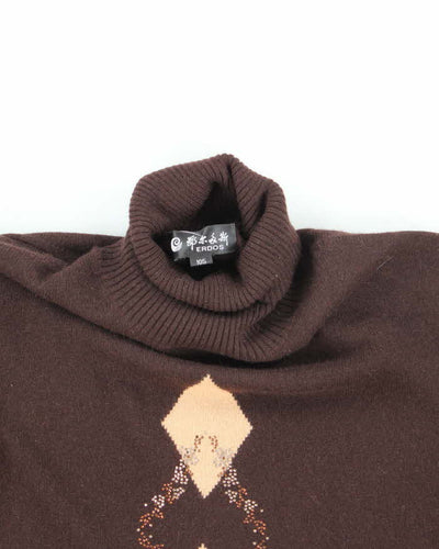 Vintage Y2k 00s Brown Rhinestone Cashmere Jumper - L