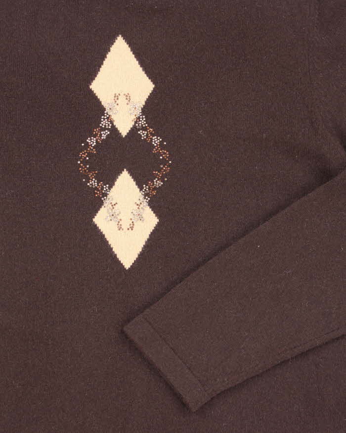 Vintage Y2k 00s Brown Rhinestone Cashmere Jumper - L