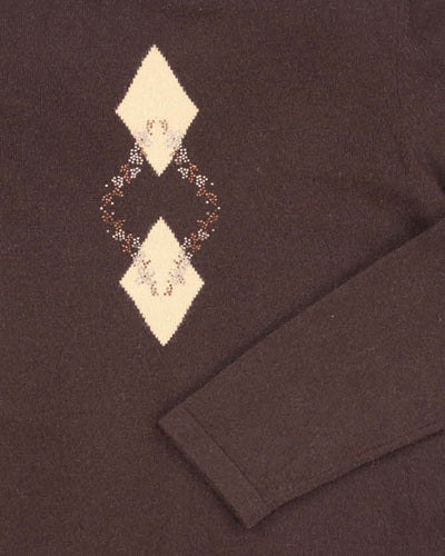 Vintage Y2k 00s Brown Rhinestone Cashmere Jumper - L