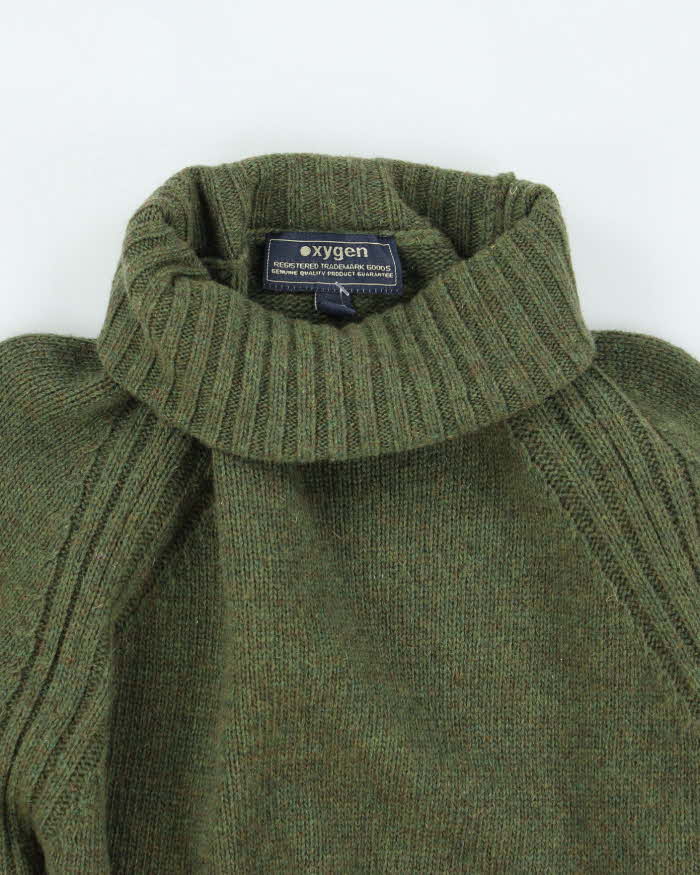 Vintage Oxygen Green Roll Neck Wool Blend Jumper - S