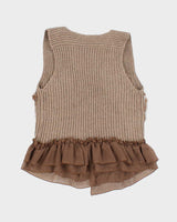 Vintage Y2k 00s Ivy Brown Knit Faux Fur Sleeveless Cardigan - M