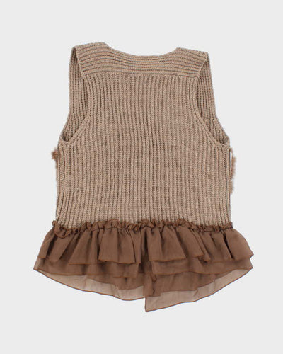 Vintage Y2k 00s Ivy Brown Knit Faux Fur Sleeveless Cardigan - M