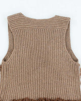 Vintage Y2k 00s Ivy Brown Knit Faux Fur Sleeveless Cardigan - M
