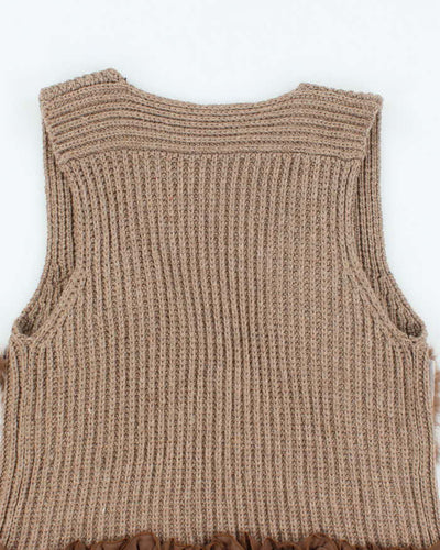Vintage Y2k 00s Ivy Brown Knit Faux Fur Sleeveless Cardigan - M