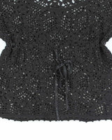 Vintage Y2k 00s Black Crochet Long Sleeve Knit Top - M