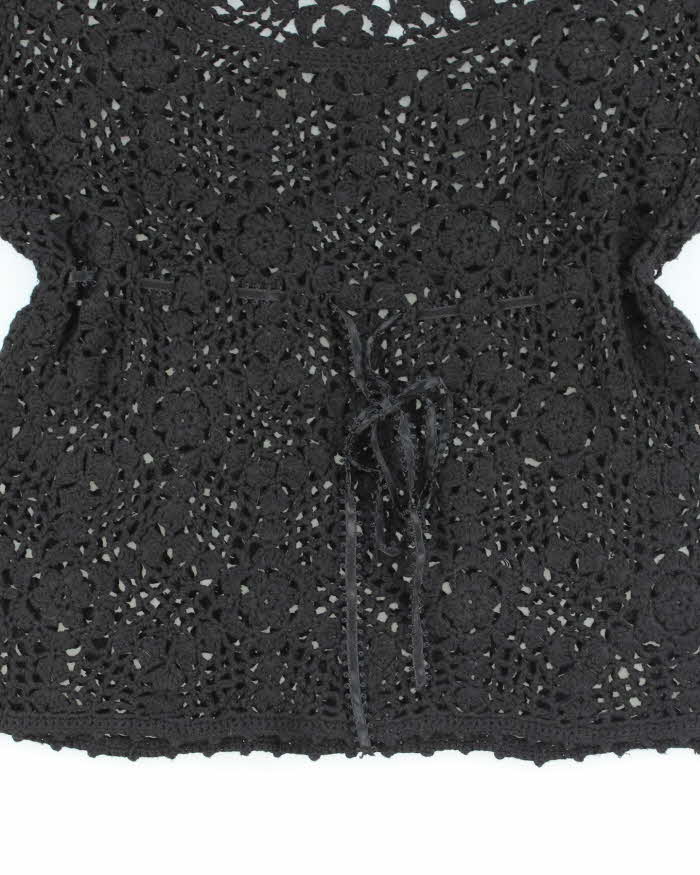 Vintage Y2k 00s Black Crochet Long Sleeve Knit Top - M
