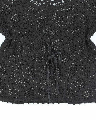 Vintage Y2k 00s Black Crochet Long Sleeve Knit Top - M