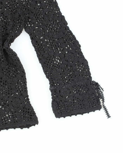 Vintage Y2k 00s Black Crochet Long Sleeve Knit Top - M