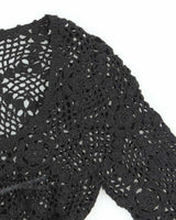 Vintage Y2k 00s Black Crochet Long Sleeve Knit Top - M