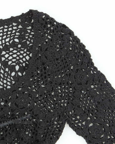Vintage Y2k 00s Black Crochet Long Sleeve Knit Top - M