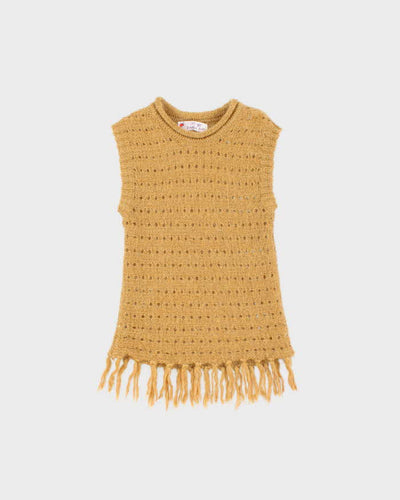 Vintage 90s Beautiful Feathers Sparkly Knit Tassel Top - XS