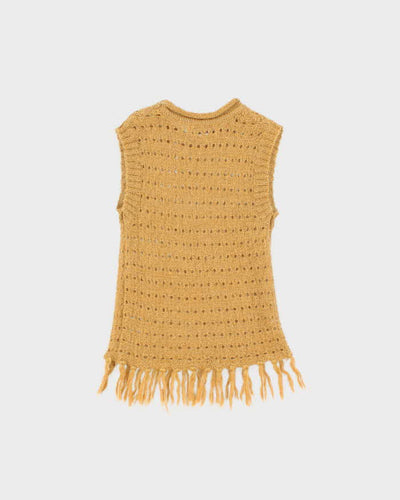 Vintage 90s Beautiful Feathers Sparkly Knit Tassel Top - XS