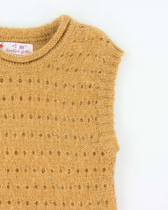 Vintage 90s Beautiful Feathers Sparkly Knit Tassel Top - XS