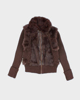 Vintage Y2k 00s Brown Knit Faux Fur Zip-Up Jumper - S