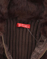 Vintage Y2k 00s Brown Knit Faux Fur Zip-Up Jumper - S
