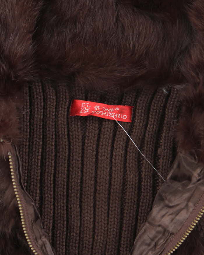 Vintage Y2k 00s Brown Knit Faux Fur Zip-Up Jumper - S