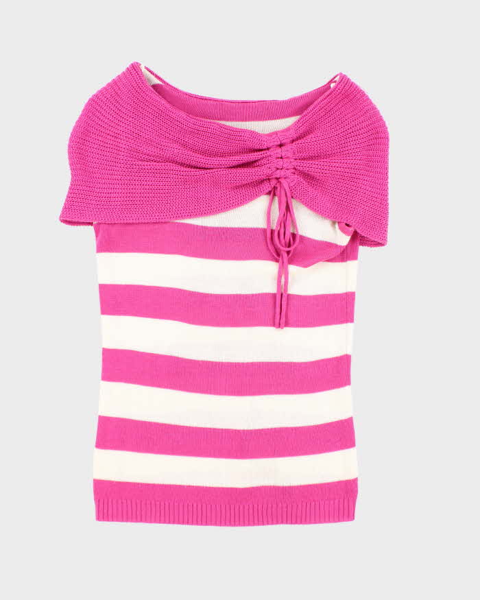 Vintage Y2k 00s Stripe Knit Off The Shoulder Top - S