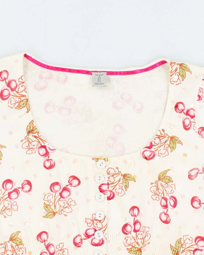 Vintage Y2k 00s Tristan Sequin Cherry Short Sleeve Cardigan - S