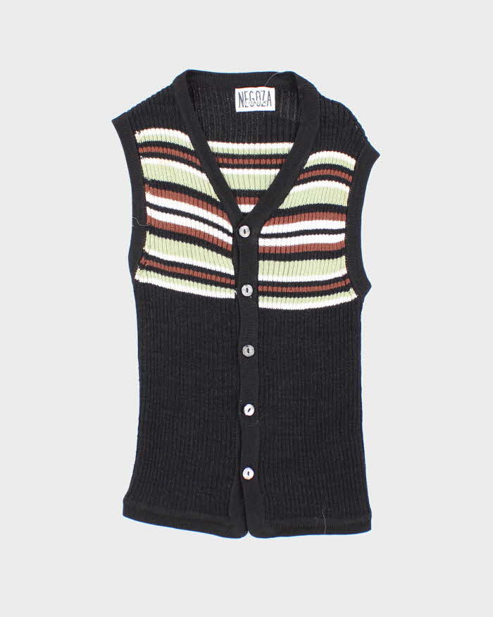 Vintage 90s Striped Autumnal Button Up Knit Vest - XS