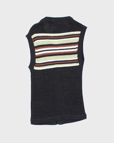 Vintage 90s Striped Autumnal Button Up Knit Vest - XS