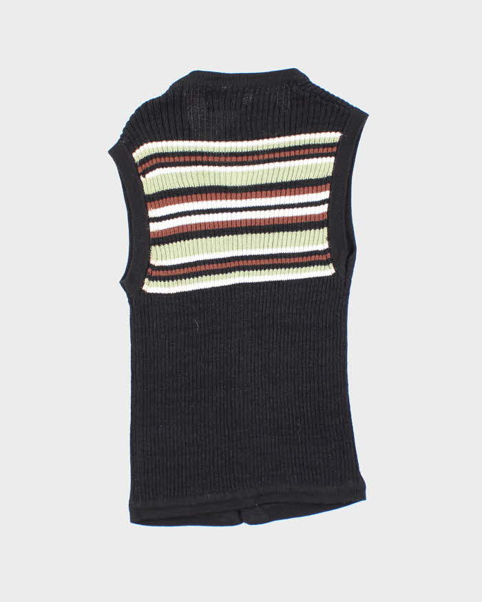 Vintage 90s Striped Autumnal Button Up Knit Vest - XS