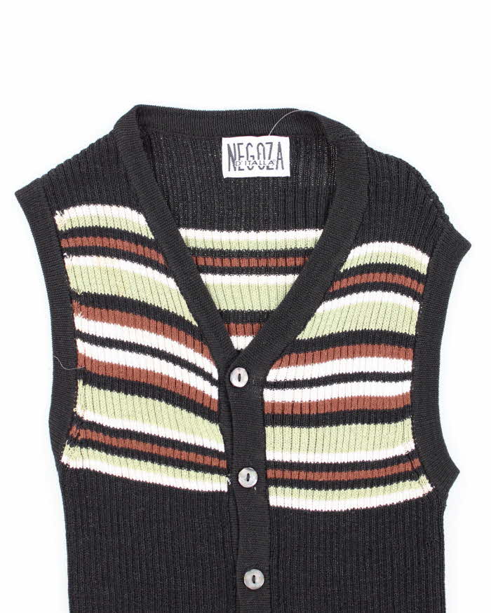 Vintage 90s Striped Autumnal Button Up Knit Vest - XS