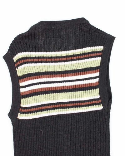 Vintage 90s Striped Autumnal Button Up Knit Vest - XS