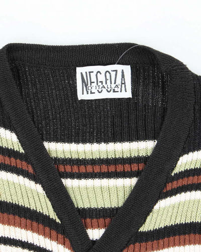 Vintage 90s Striped Autumnal Button Up Knit Vest - XS