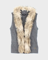 Y2k 00s Guess Faux Fur Collared Grey Knit Vest - M