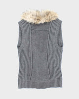 Y2k 00s Guess Faux Fur Collared Grey Knit Vest - M