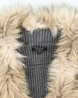 Y2k 00s Guess Faux Fur Collared Grey Knit Vest - M