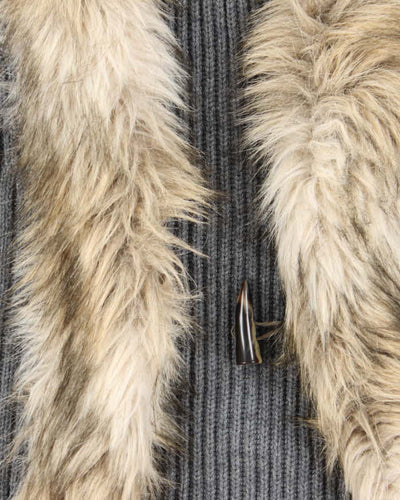 Y2k 00s Guess Faux Fur Collared Grey Knit Vest - M