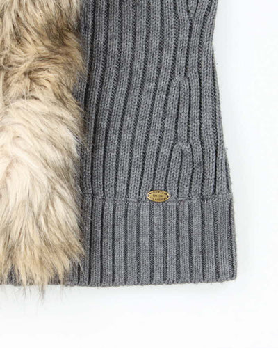 Y2k 00s Guess Faux Fur Collared Grey Knit Vest - M