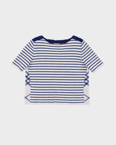 Women's Burberry 100% Wool Blue Striped Boatneck Tee Jumper - L