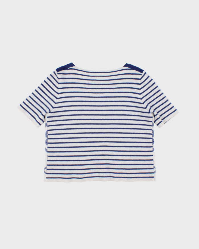 Women's Burberry 100% Wool Blue Striped Boatneck Tee Jumper - L