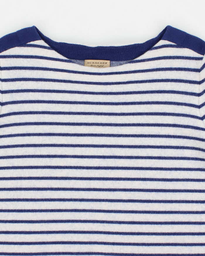Women's Burberry 100% Wool Blue Striped Boatneck Tee Jumper - L