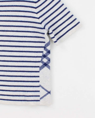 Women's Burberry 100% Wool Blue Striped Boatneck Tee Jumper - L