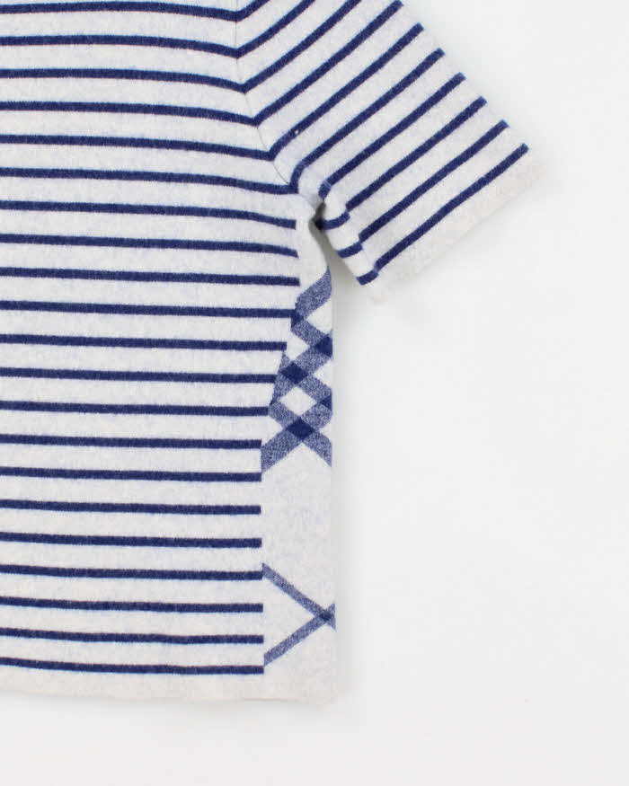 Women's Burberry 100% Wool Blue Striped Boatneck Tee Jumper - L