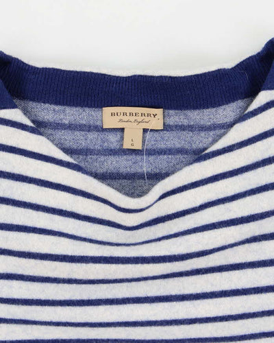 Women's Burberry 100% Wool Blue Striped Boatneck Tee Jumper - L